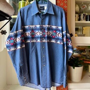 SOLD Vintage Wrangler Western Cowboy Brushpopper Pearl Snap Shirt size XL